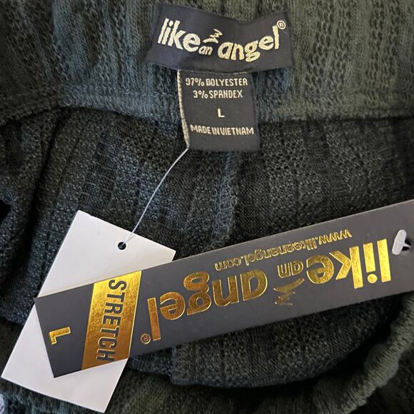 Cable Knit Legging Olive Green NWT Casual Comfort Loungewear Sz LG Like an Angel - Picture 7 of 7